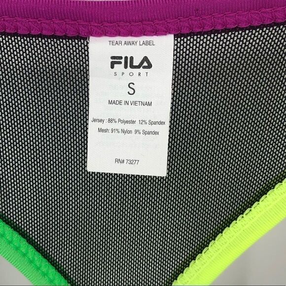 Fila Sz S Green Fluorescent Yellow Trim Racerback Workout Outdoor Exercise Top - Picture 4 of 8